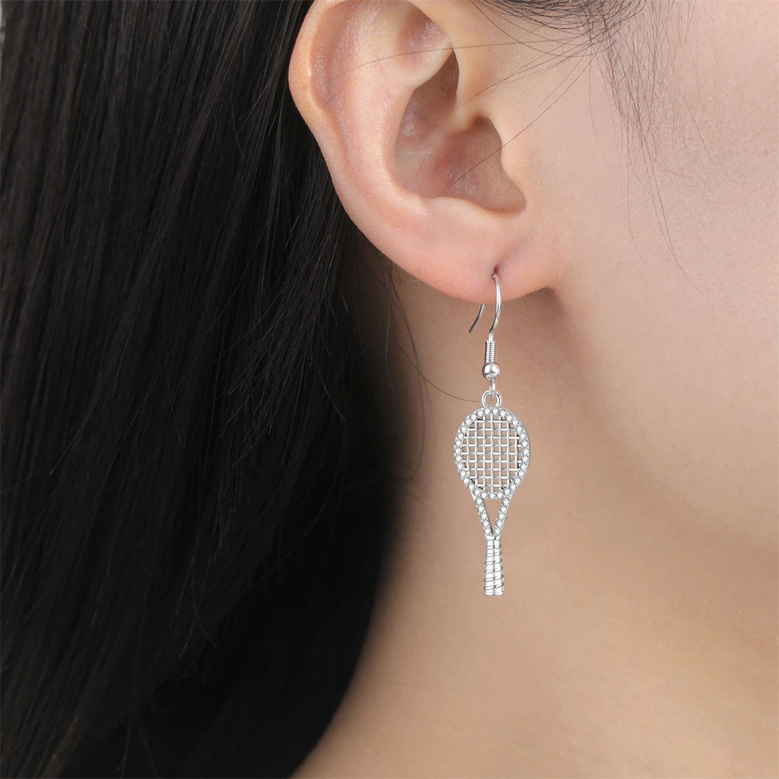 Eueavan Zirkon Tennisschläger Ohrhänger Edelstahl Minimalistisch 18K Vergoldete Ohrringe für Frauen Sport Schmuck Geschenk – Detail 12