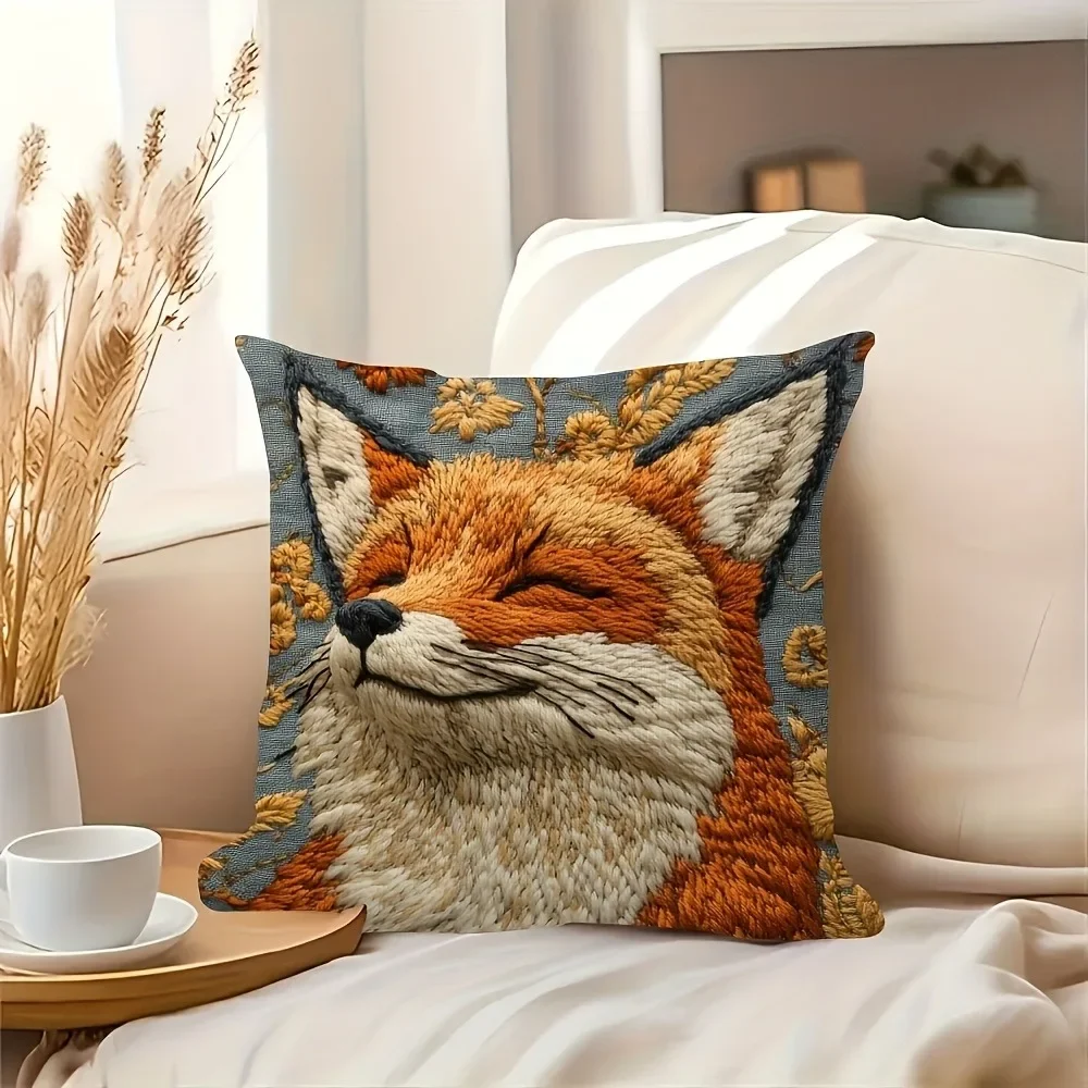 VIKAMA Funda De Almohada Con Estampado De Zorro: Funda De Cojín Para Sofá Cómoda y Bonita Para Decor