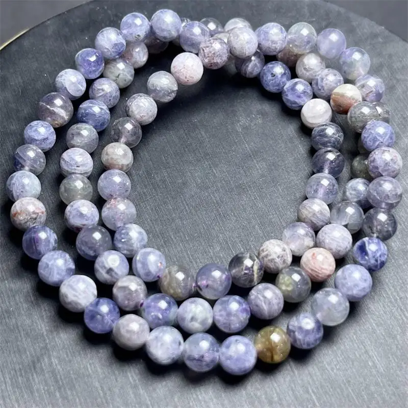 6 مللي متر الطبيعية Iolite الثلاثي دائرة سوار امرأة رجل فنغشوي شفاء الثروة الخرز كريستال مجوهرات هدية عيد 1 قطعة