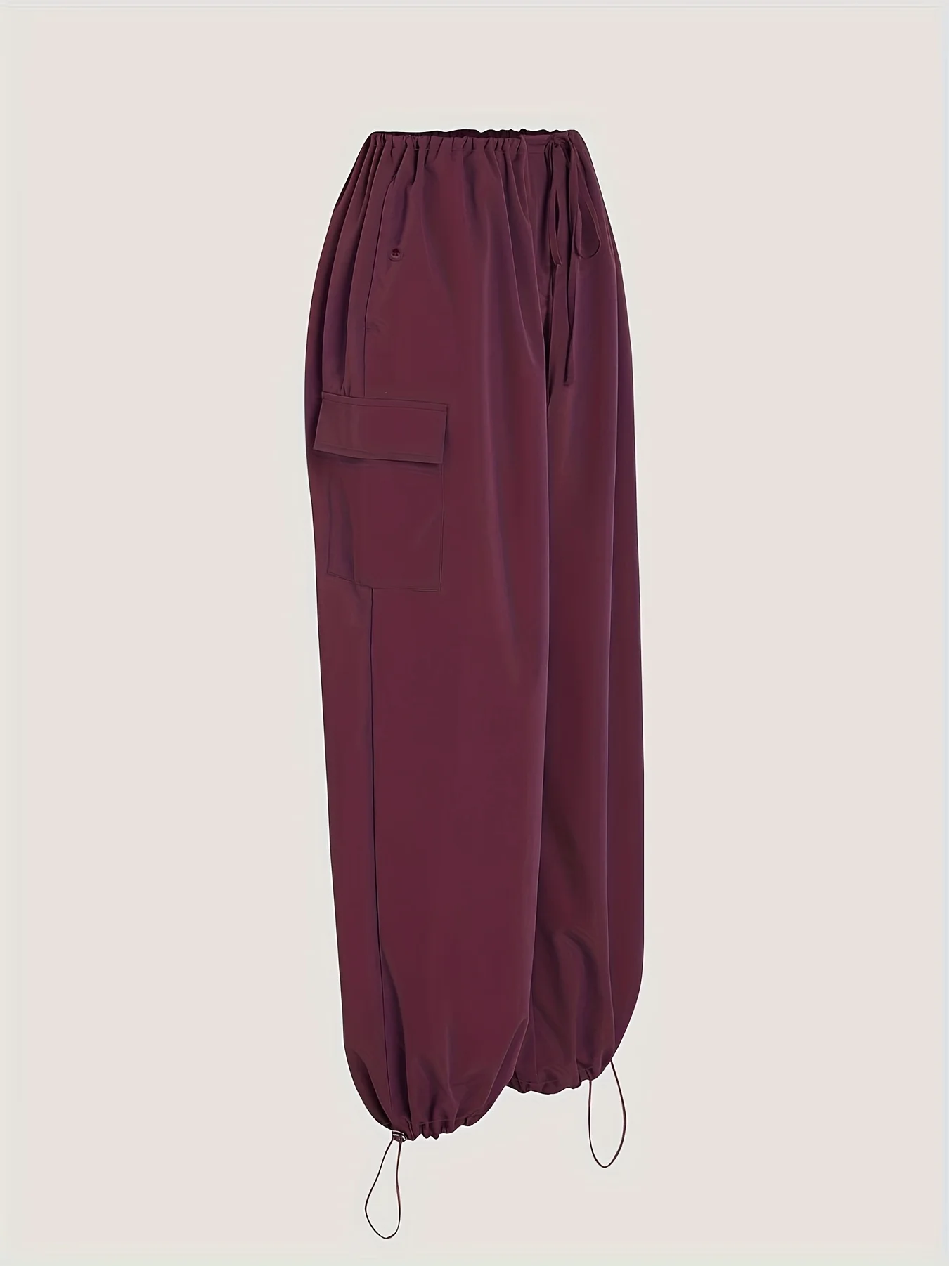 سراويل كاجوال منسوجة كبيرة الحجم للنساء باللون العنابي، مريحة وفضفاضة وخصر عالٍ، سراويل مستقيمة الساق باللون العنابي #4