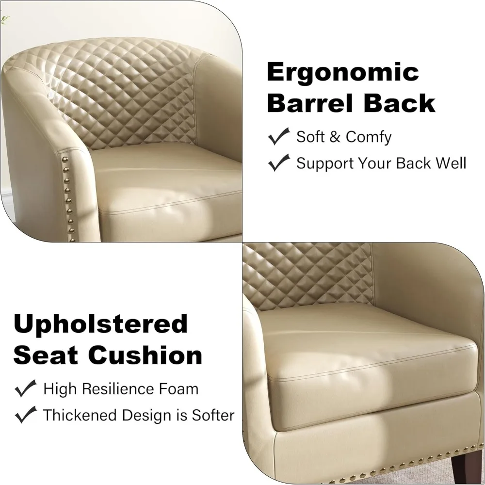 كرسي نادي منجد من الجلد الصناعي مع حواف مسامير، كرسي قراءة مريح لغرفة المعيشة وغرفة النوم وغرفة الاستقبال والمكتب #3