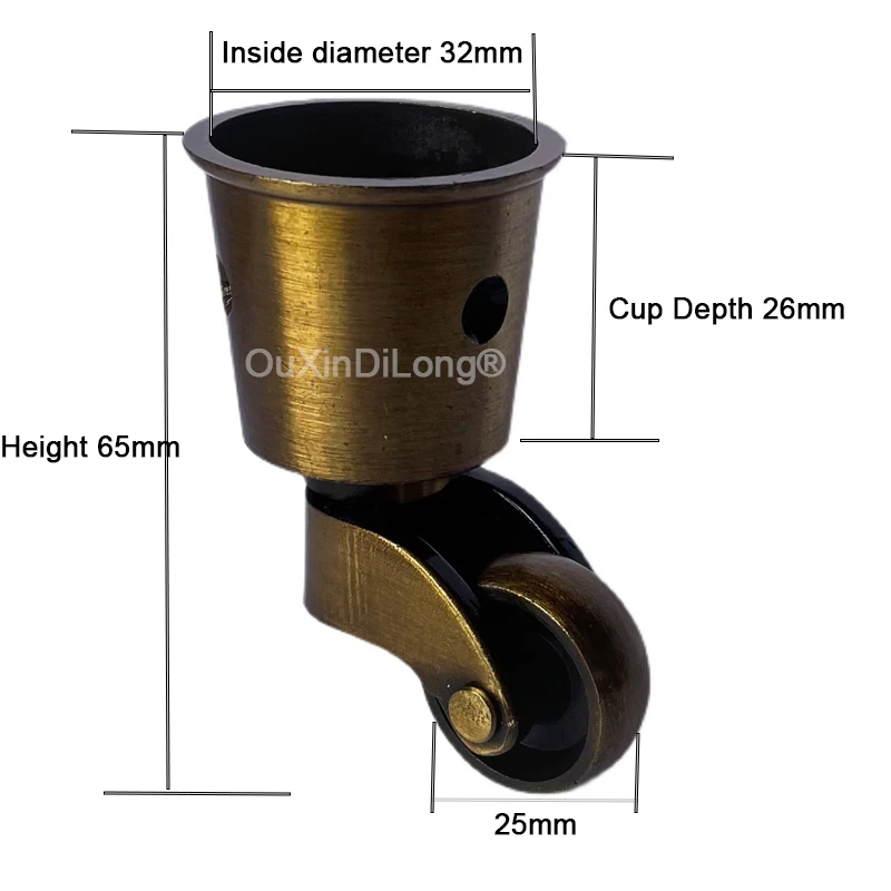 4PCS 1'' Zinc Alloy Furniture Casters Tea Table Bar Chair Sofa Feet Castors Universal Rotary Round Cup Furture Rollers Wheels
