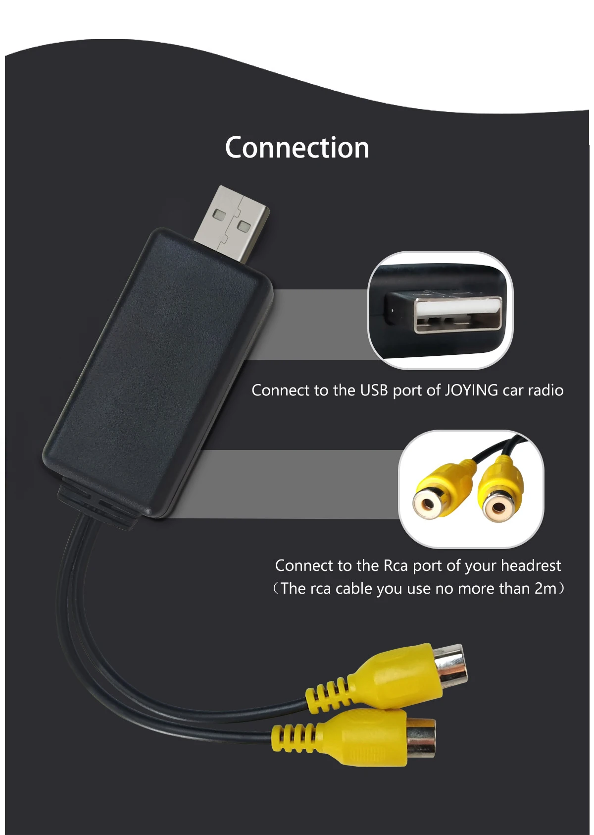 Joying RCA Video Output Adapter for Headrest Back Screen cable wiring harness only for Joying android 10 device