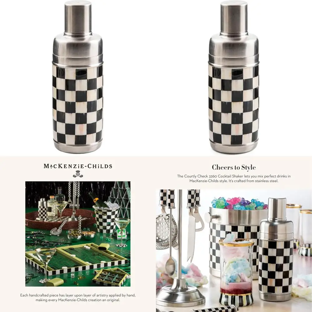 

Коктейльный шейкер из нержавеющей стали на 20 унций с черно-белой клетчатой крышкой