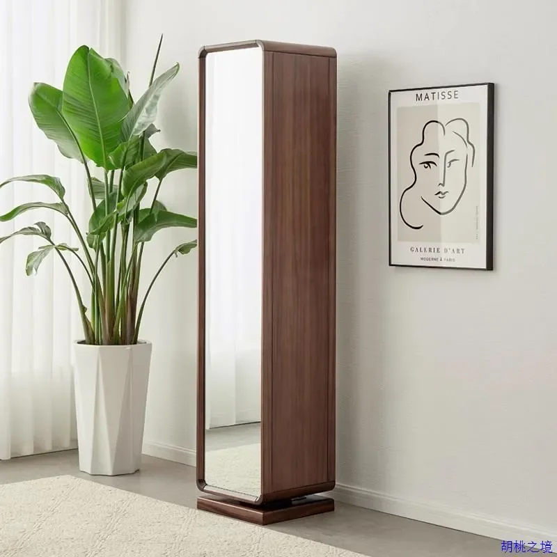 for Nordic Black Walnut Full Length Mirror Floor Standing Vertical Bookshelf Household Locker Bedroom Full Body Mirror