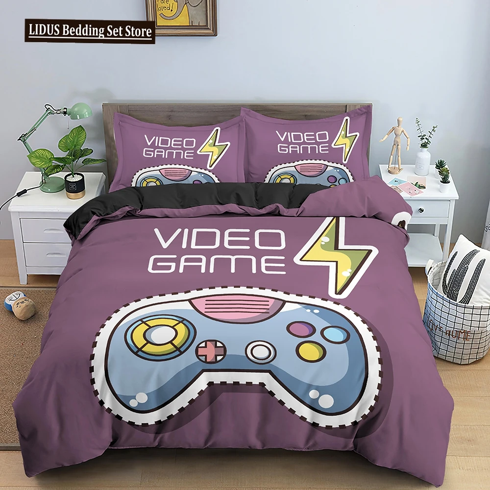

Teens Video Games Comforter Duvet Cover King Gamepad Controller Bedding Set Youth Game Bedding Set 2/3pcs Polyester Quilt Cover