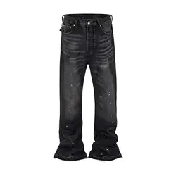 High Street Washed Loose Wide-leg Silhouette Old Splashing Ink Slightly Pulled Cat Whisker Jeans Overalls for Men
