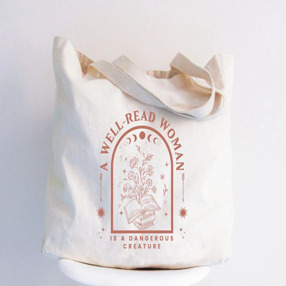 Vintage Womens Readers Tote Bag A Well Read Woman Is A Dangerous Creature Bookish Tote Book Lover Gift Reusable Eco Tote