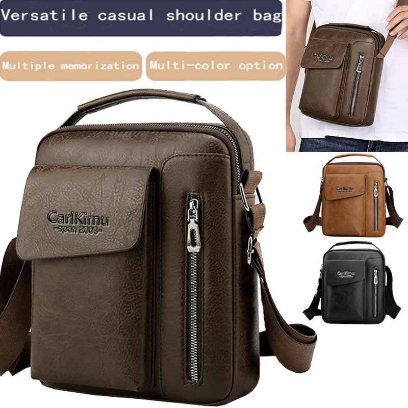 

Мужская и женская деловая сумка на одно плечо нейтрального стиля из искусственного материала с несколькими карманами, подходящая для работы.