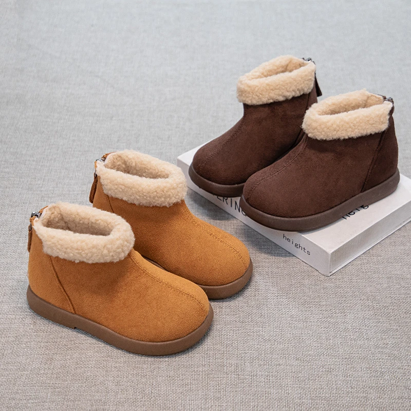 

Children Short Boots Suede Warm Soild Color Kids Ankle Boots with Back Zipper 2025 Winter New Girls Fashion Boots Korean Style