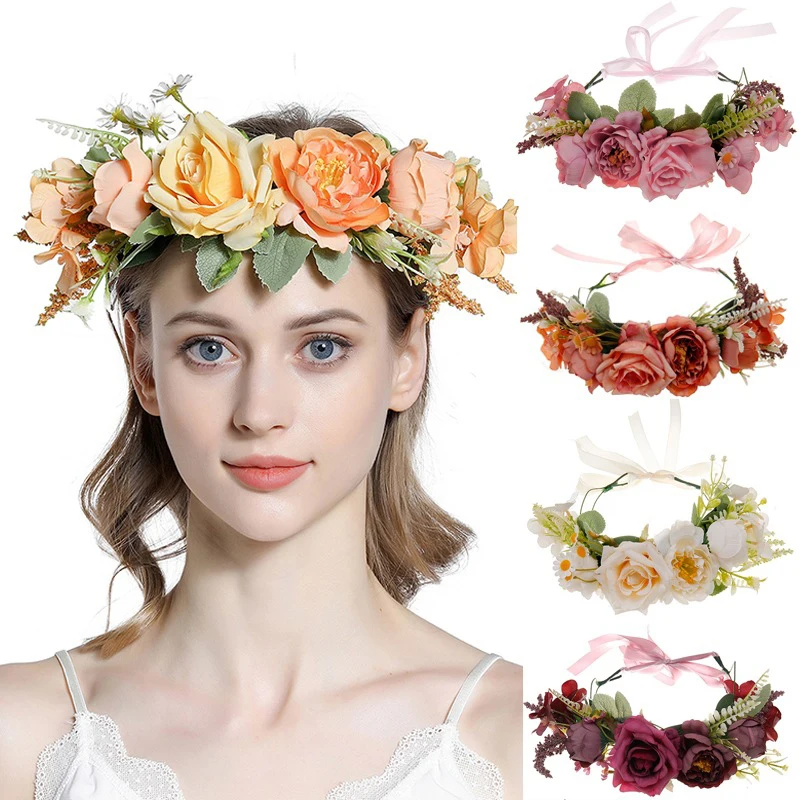 

Dry Flower Headband Bohemian Style Crown Handmade Adjustable Garland Headbands Spring Flower Crown Garland Wedding Holiday Party