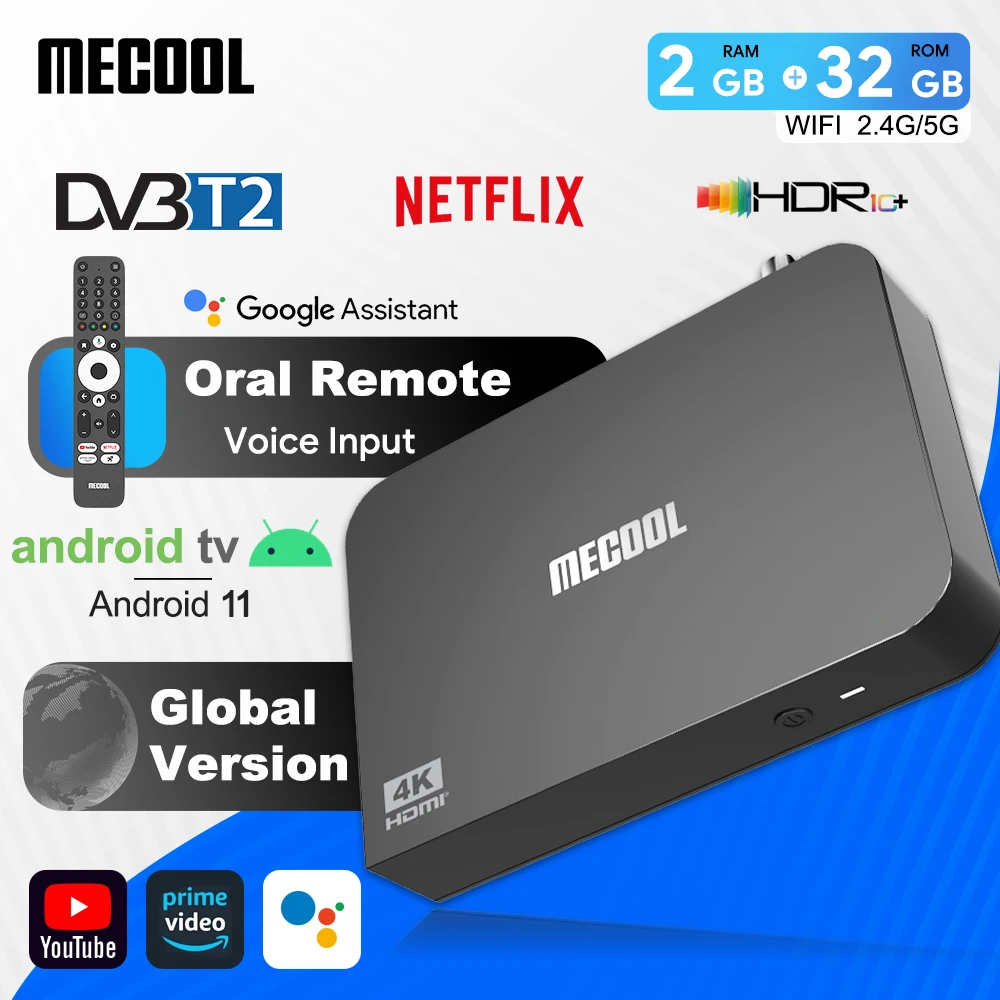 MECOOL DVB T2 Android TV Box KT2 con Android 11 Google Netflix certificado ATV 100M 2 + 32G S905Y4 WIFI 2,4G/5G 2T2R DVB Media Box