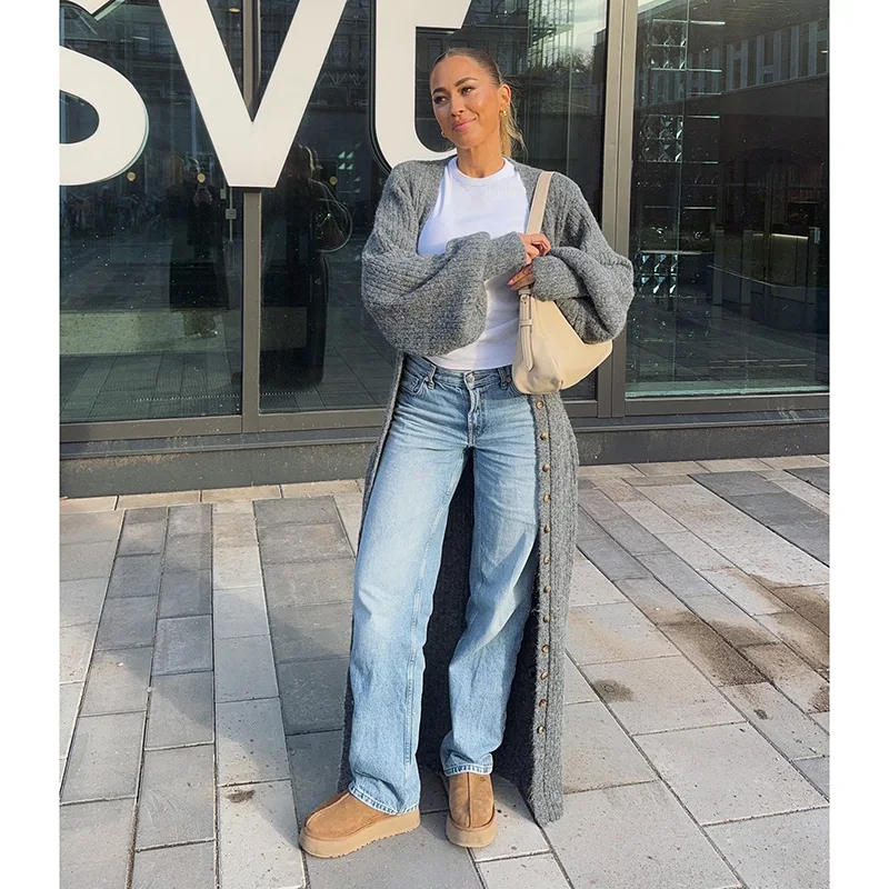 

Elegant Modest Knitted Long Dress Loose Buttons Sweater Cardigans 2025 Fall Commuter Lady Fashionable Trendy Casual Woman Wear