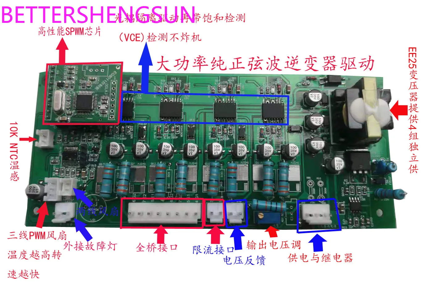 High-power pure sine wave inverter driver board (10-100KW) IGBT module driver board