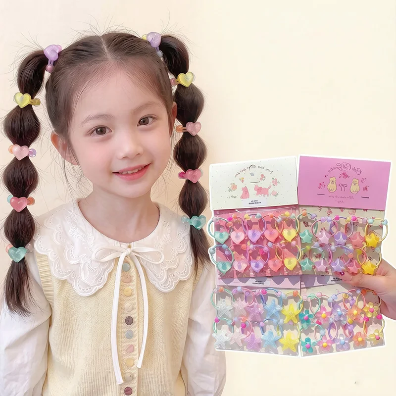 10 PCS New Lovely Heart Star Girls Elastic Hair Bands Hair Ties Children Hair Accessories
