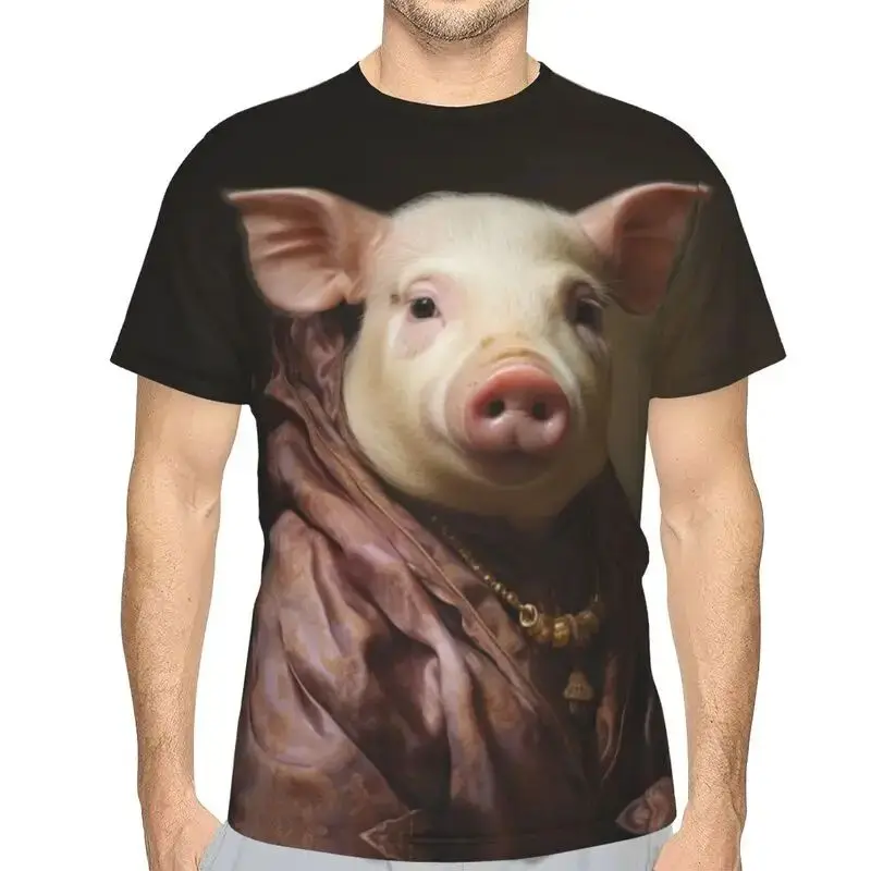 Men Summer Fun Cute Animal Pig Print 3d Printed T-Shirt Fashion Funny Personality Plus Size Loose Round Neck Short Sleeve Top