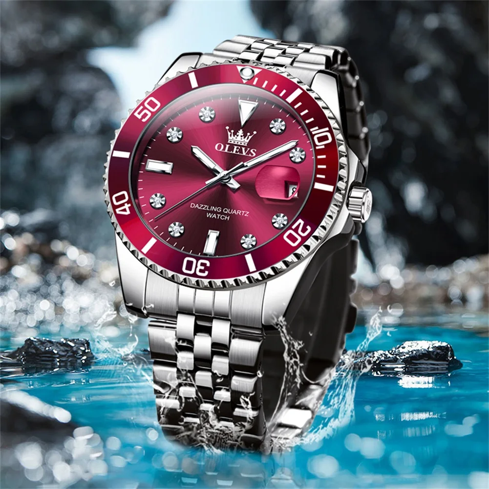 

OLEVS 9809 Men Watch Original Luxury Brand Diamond Rotating Waterproof bezel HD Luminous Business Date Week Men Quartz Watch
