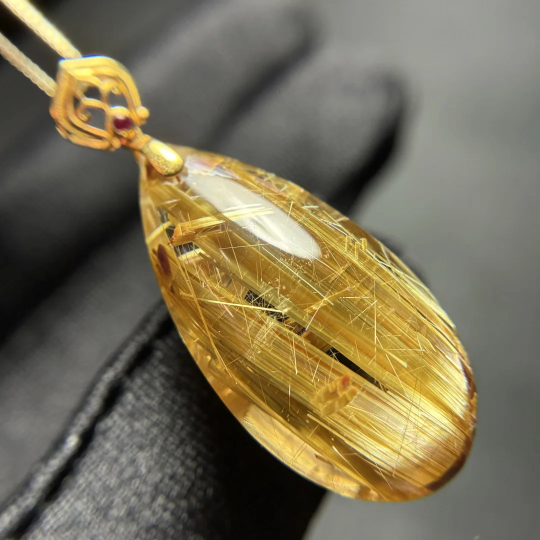 

Natural Gold Rutilated Quartz Pendant Jewelry Bean 25.1*13*10.3mm Men Women Brazil AAAAAAA