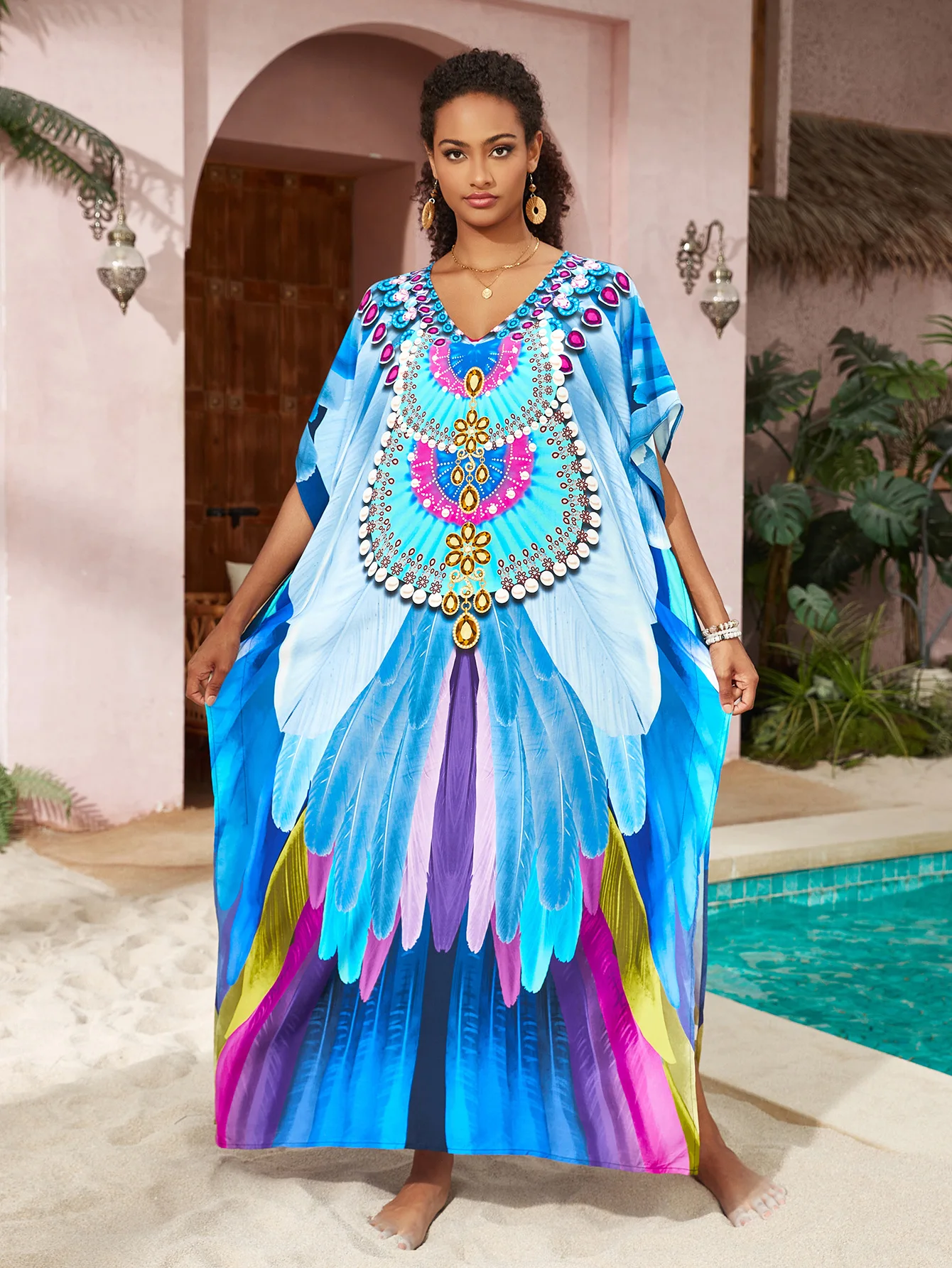 Kaftan Dresses for Women Plus Size Bathing Suit Cover Up Caftan Maxi Beach Dresses