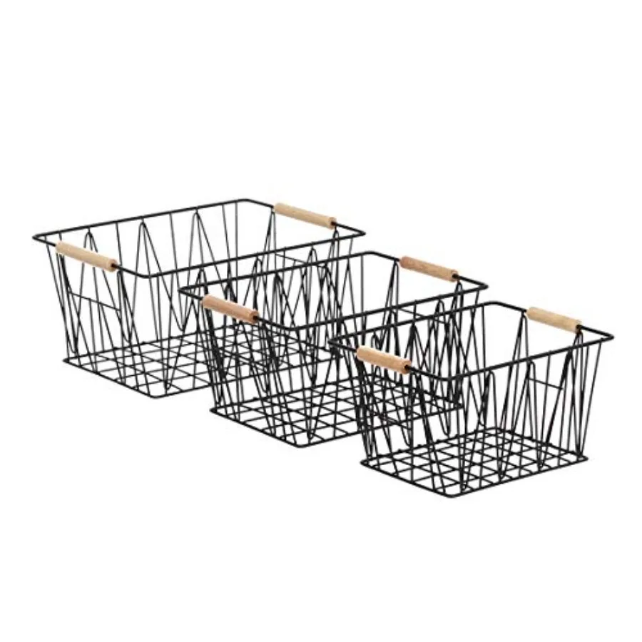 

Stackable Rectangular Wire Storage Baskets for Closet Organization, Set of 3, Multipurpose Home Organizer, Black