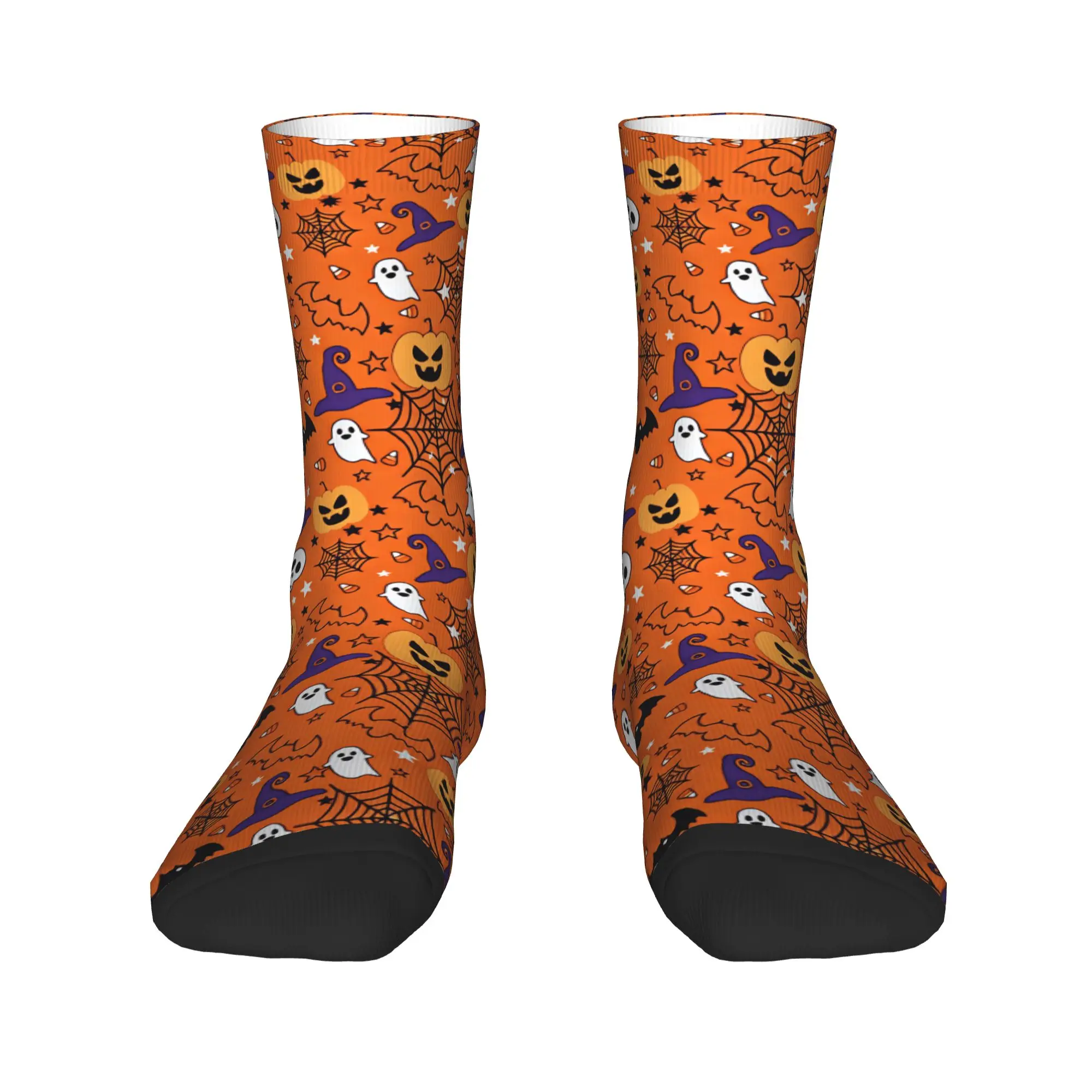 Halloween Pumpkin Ghost Witch Hat Skull Spider Web Seamless Pattern Socks  Vintage Stockings Unisex Men High Quality Socks