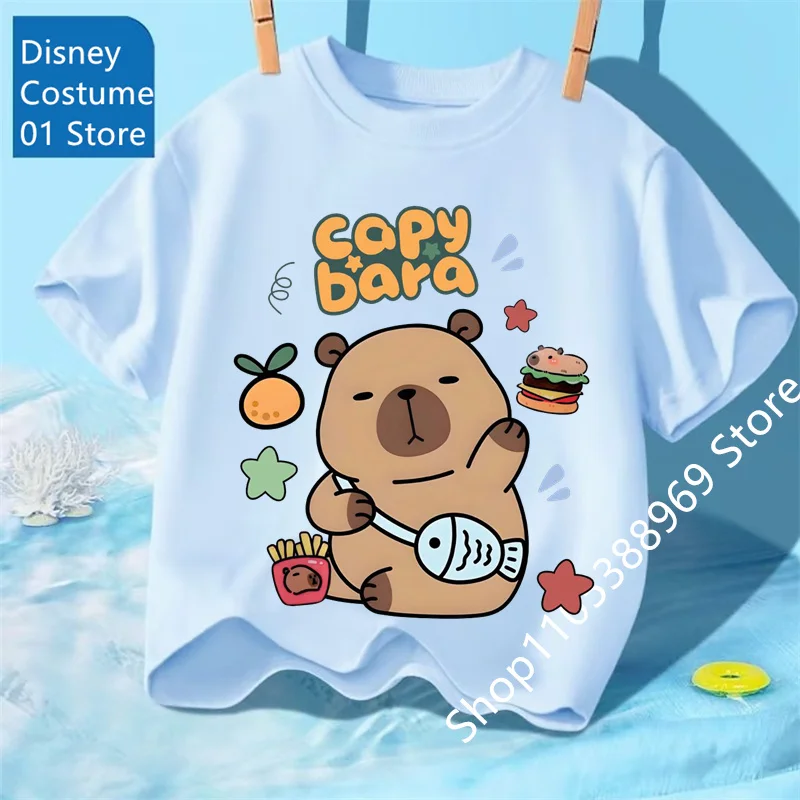 2026 3 - 14 Years Child boy Cute Capibara Round - Neck Tops Tee girls Kids Clothes For Summer