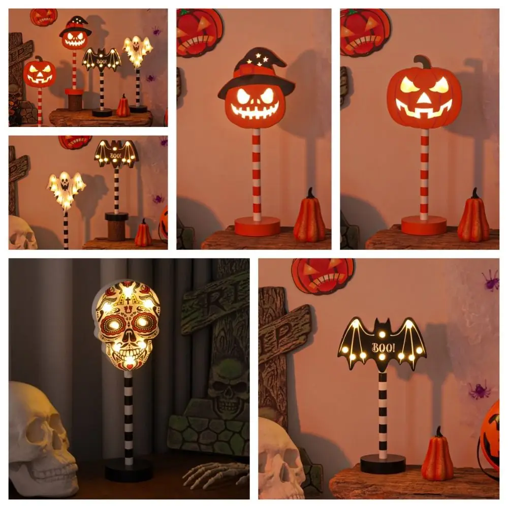 Atmosphäre Lampe Halloween Holz Nachtlicht führte Kürbis Ghost Festival Modellierung Lampe Fledermäuse Geist Schädel Kürbis Ornament Laterne