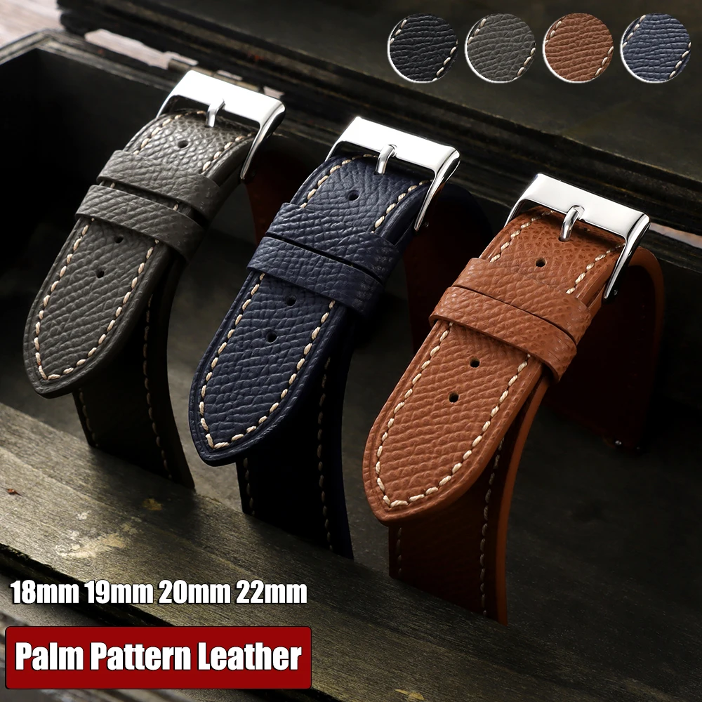 18mm 19mm 20mm 22mm Palm Pattern Cowhide Watch Straps for Omega Watch Brown Soft Vintage Bracelet Stitching Leather Watchband