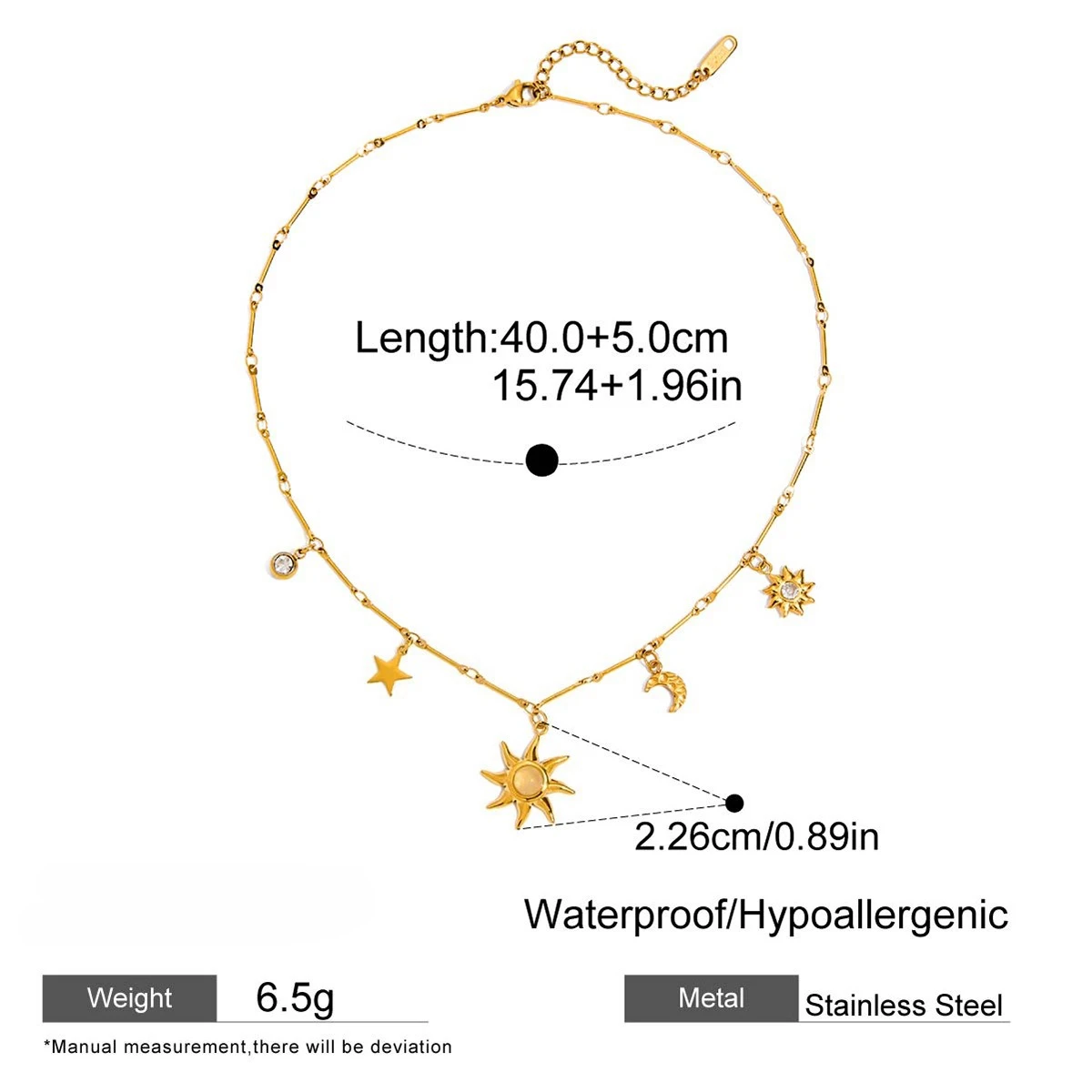 Sonnen-Anhänger-Halskette für Damen, 18 Karat Gold, Edelstahl, modischer Schmuck für den täglichen Pendelverkehr