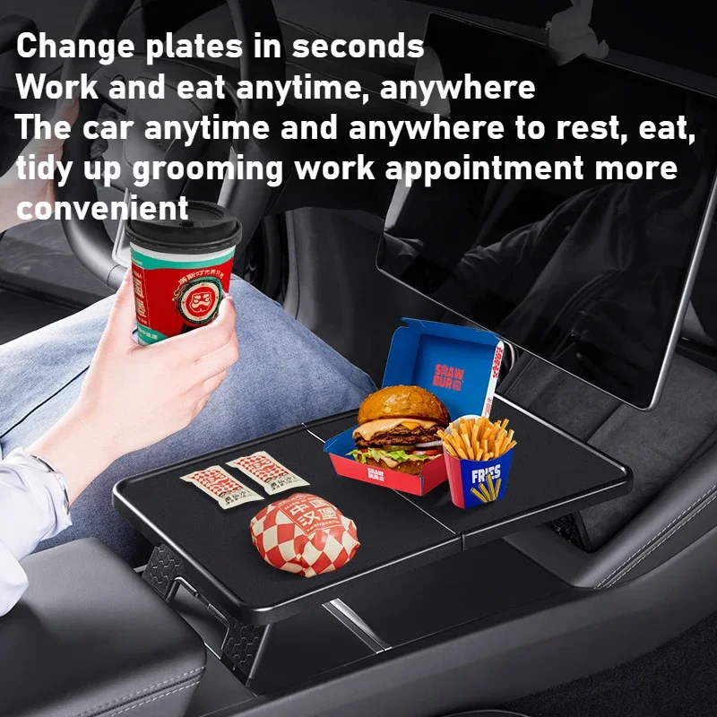Picture 4: Center Control Tray Table For Tesla Model Y/3/3+ Model Y Juniper Office Folding Tray Small Dining Desk Portable Car Accessories