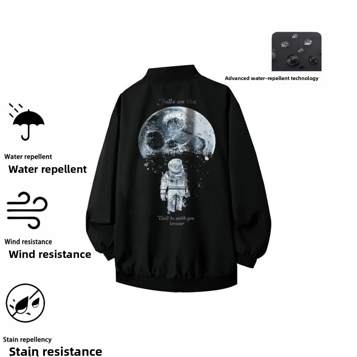 سترة طيران فضفاضة مطبوعة للرجال، موضة الربيع والخريف، رقيقة بياقة عالية وإغلاق بسحاب، ملابس خارجية بطول أكمام قياسي #2