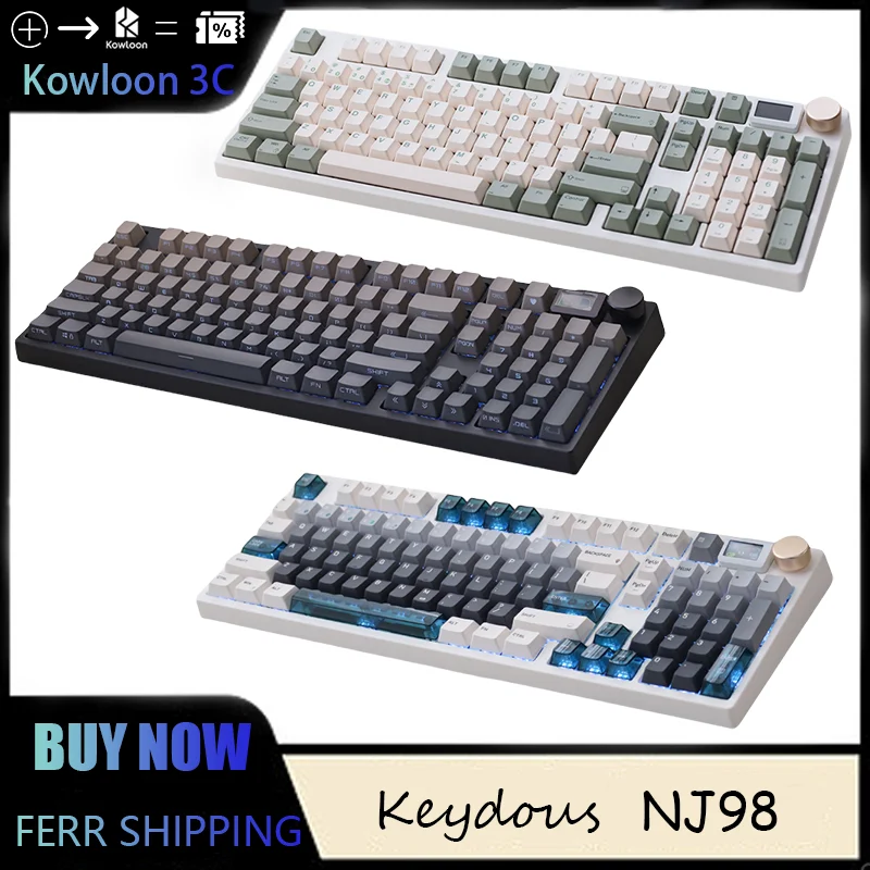 Keydous NJ98 Mechanical Keyboard Tri-Mode 2.4g Bluetooth Wireless Hot-Swappable Customizable Laptop Desktop Magnetic Display