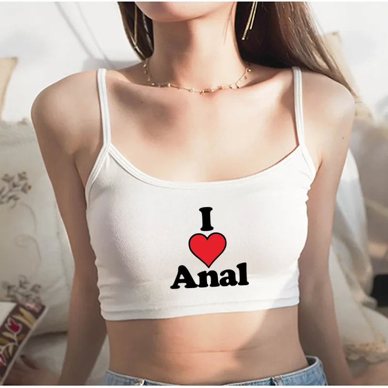 New Anal Love Heart Print Summer Women\'s Crop Top Sexy Elastic Cotton Camis Sleeveless Short Tank Top Bar Hot Tops for Women