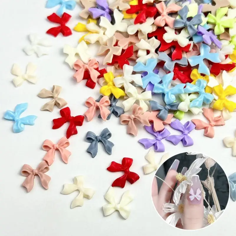 

100PCS Solid Color Ribbon Bows Resin Nail Art Decorations 3D Minimalist Frosted Bowknots Nail Charms for DIY Sweet Nails Designs