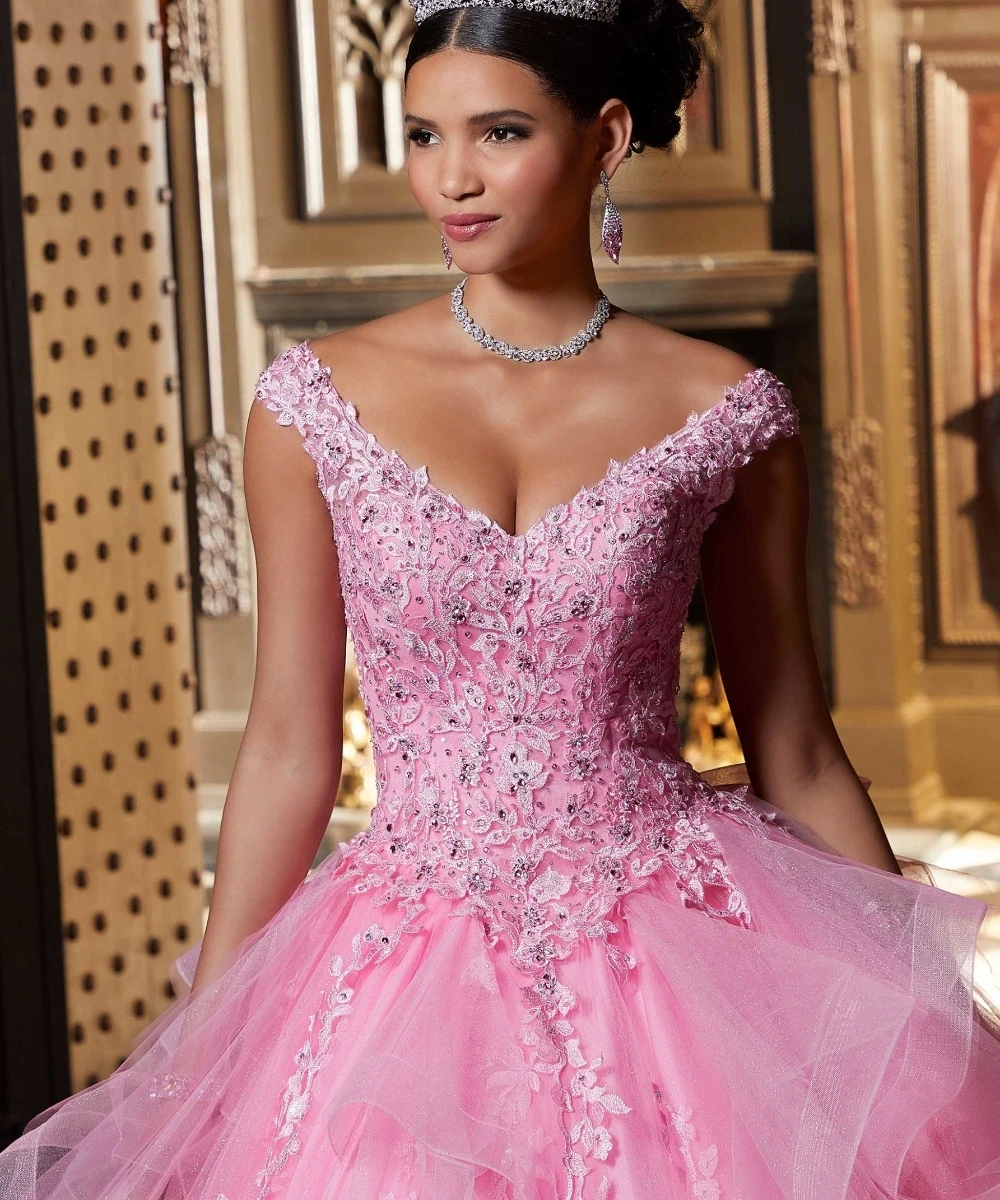 Evlast Mexico Paars Lila Quinceanera Jurk Baljurk 3d Bloemen Applique Kralen Ruches Sweet 16 Vestidos De 15 Años Tqd144