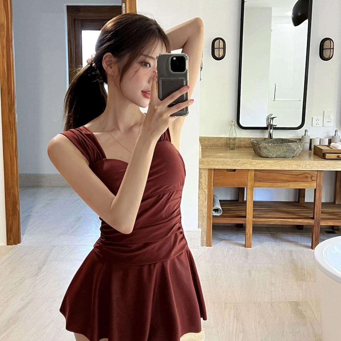 2025 Pink One Piece Swimsuit Women Swimwear Sexy Black Dress with Shorts Swimming Suit Korean Monokini Beach Bathing Suit Wear