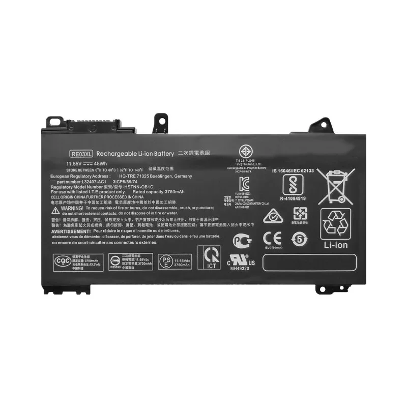 RE03XL 11.55V 45Wh Laptop Battery for HP ProBook 430 440 445 450 G6 zhan66 13 G2 HSTNN-DB9A HSTNN-OB1C HSTNN-UB7R lithium-ion