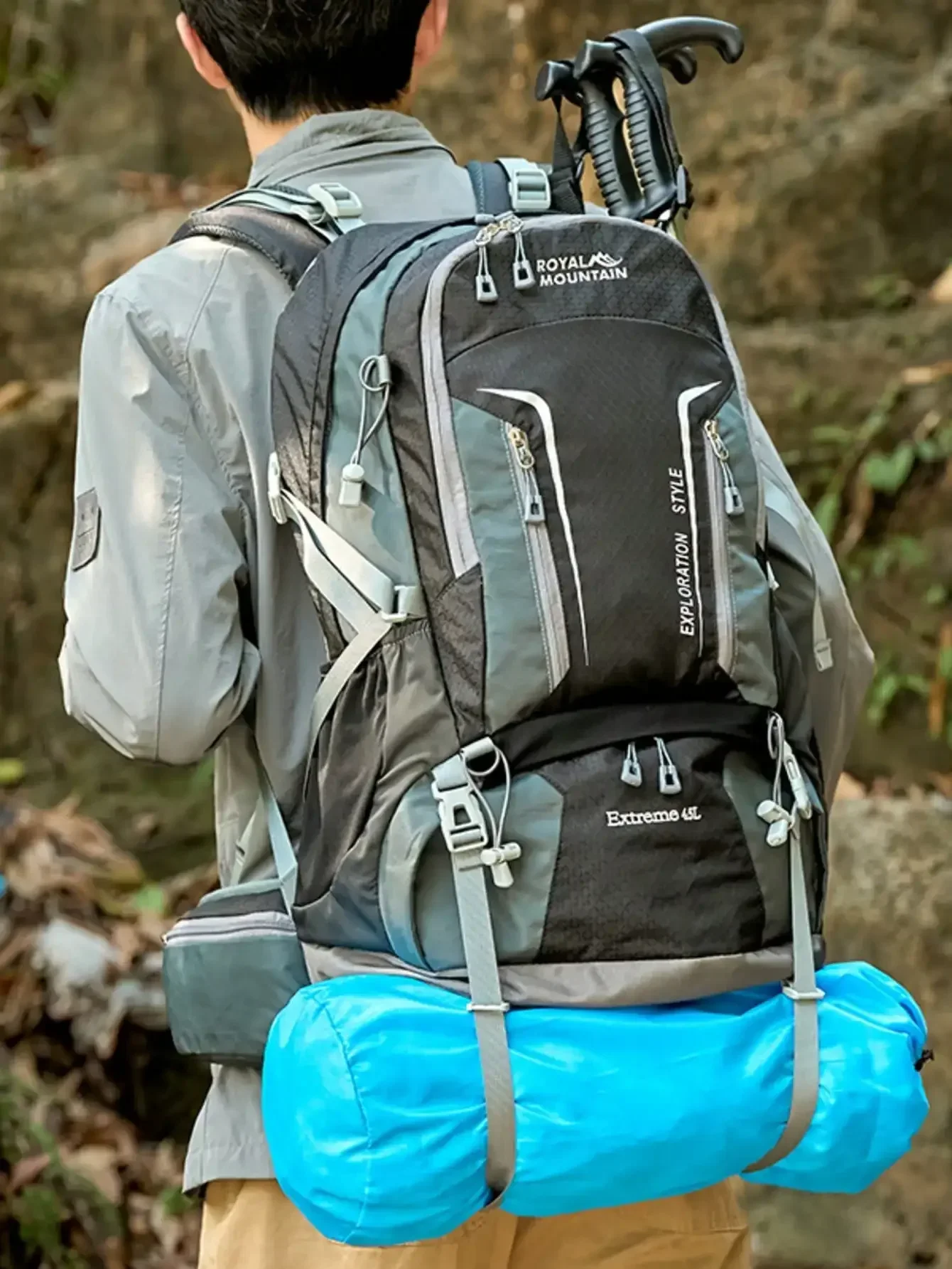 ROYAL MOUNTAIN [Large Water-Resistant Backpack] Water-Resistant 45L Large Capacity Backpack | Outdoor Breathable Multi Functional Hiking Bag, Multi-Layer Storage Adjustable Breathable Suspenders, Ideal For Both Men And Women