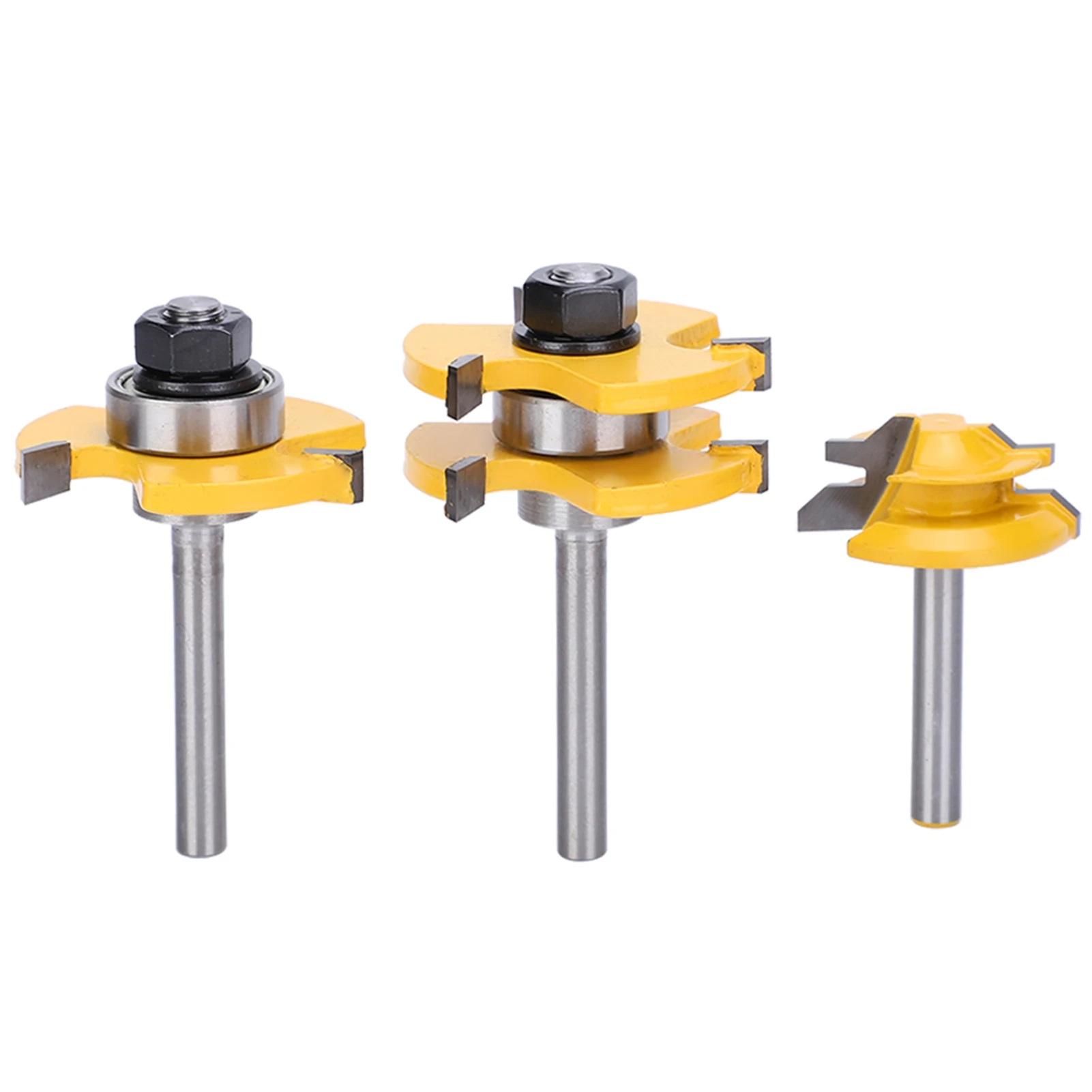 

3Pcs Stile Router Bit Set 45° Router Bit + 3 Teeth T‑Shaped 1/4 Shank Woodworking Cutter Tool