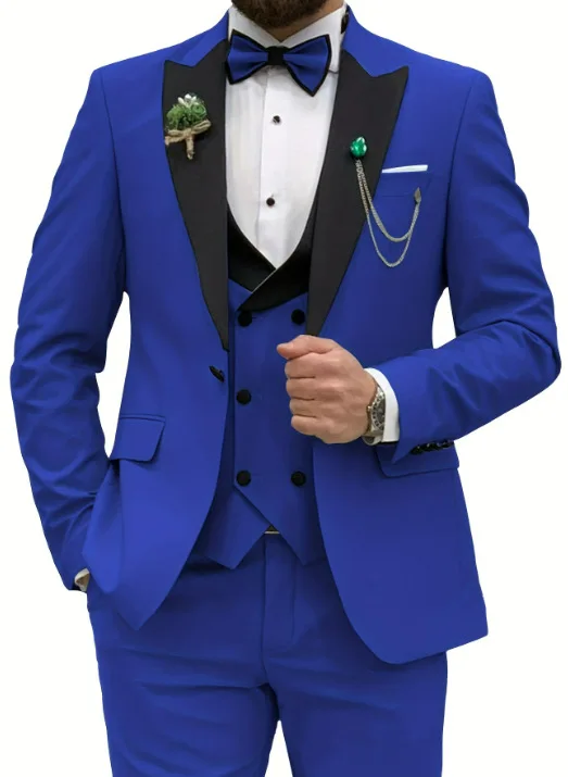 Men's Three-piece Suit Set Groom Wedding Banquet Plus Size Slim Fit Blazer For Men Multicolor