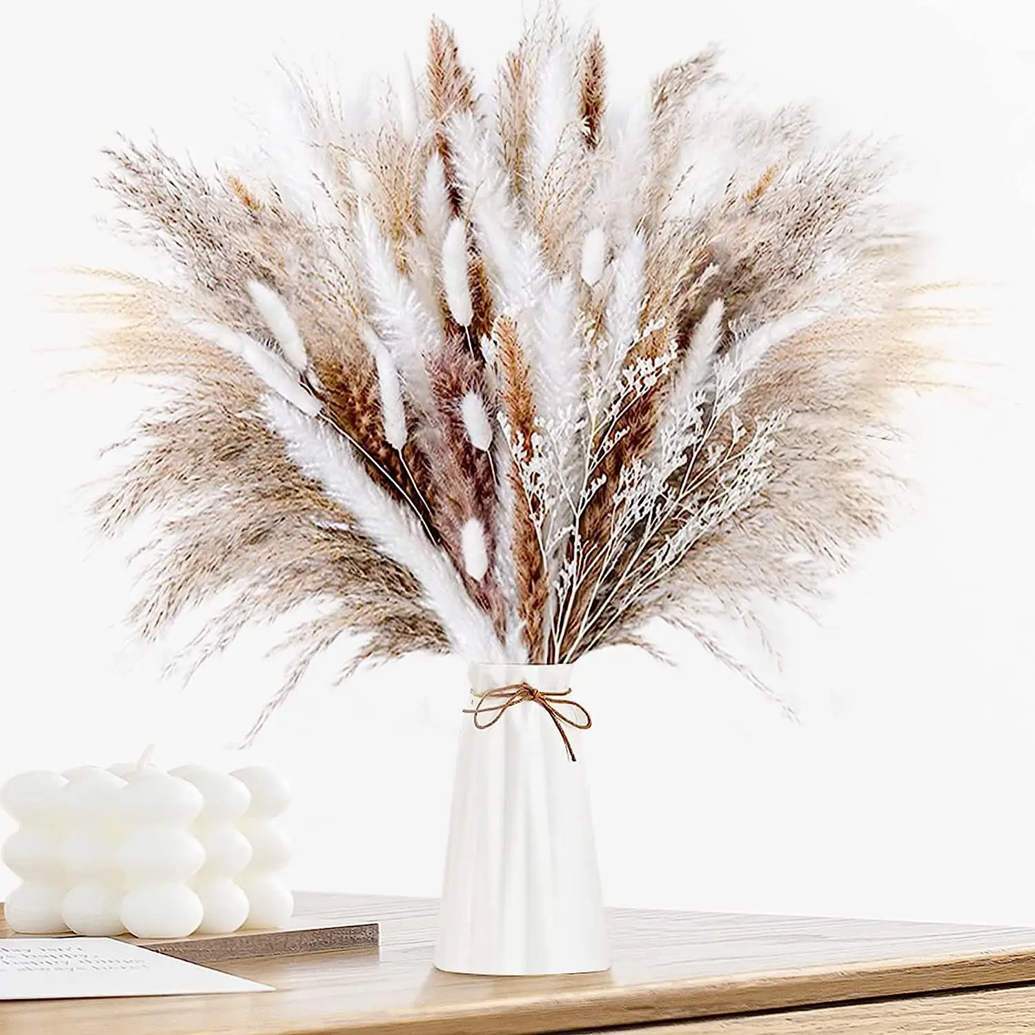 

60pcs Pampas Grass Home Decor Natural Dried Flowers Bunny Tails DIY Boho Wedding Arch Arrangement Farmhouse Bathroom Decoration