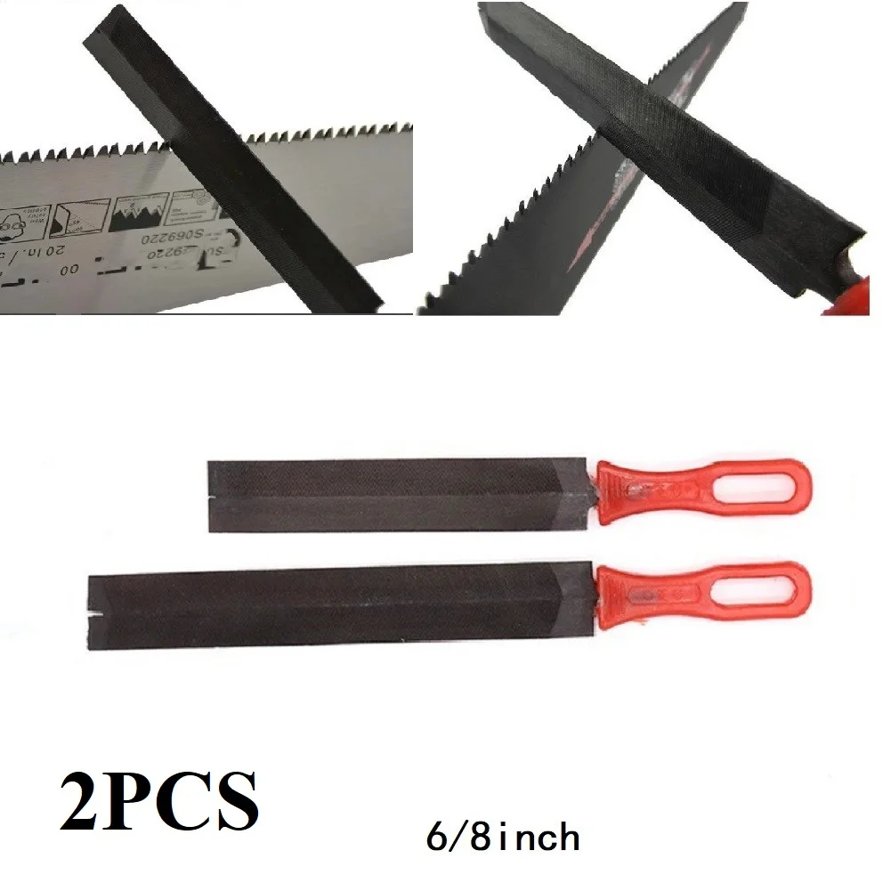 2PCS Steel Saw Files Featuring Cross-Section For Hand Saw Tooth Alignment And Edge Smoothing Rubber Handle For Control