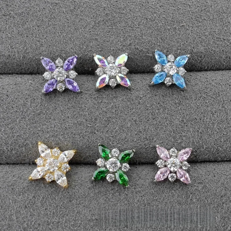 ASTM F136 Titan Kreuz Eisblumen Lippenpiercing Ringe 16G Zirkonia Labret Helix Tragus Knorpel Nasenpiercing Schmuck – Detail 2