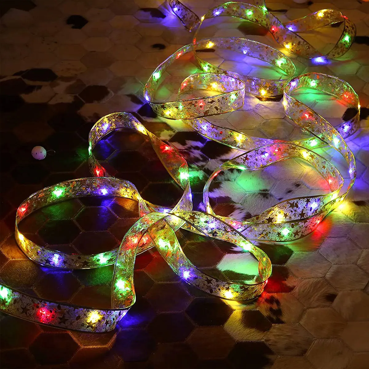 Natal Ribbon String Lights, Adequado para Jardins Salas Casamentos e Decorações de Halloween, DIY