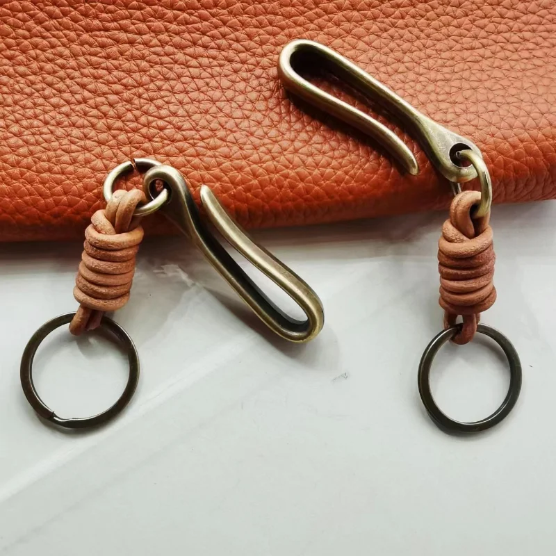 Zinc Alloy U-shape Fish Hook Keyring Retro Genuine Leather Keychain Accessories Vintage Bow Shackle Key Chains for Men Wholesale