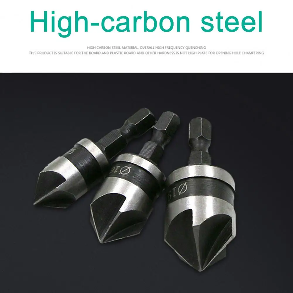 Five-edged Chamfer Countersunk Drill Easy Control with Variable Speed Up to 6000 Rpm 3pcs Five Edge Chamfering Cutter Set