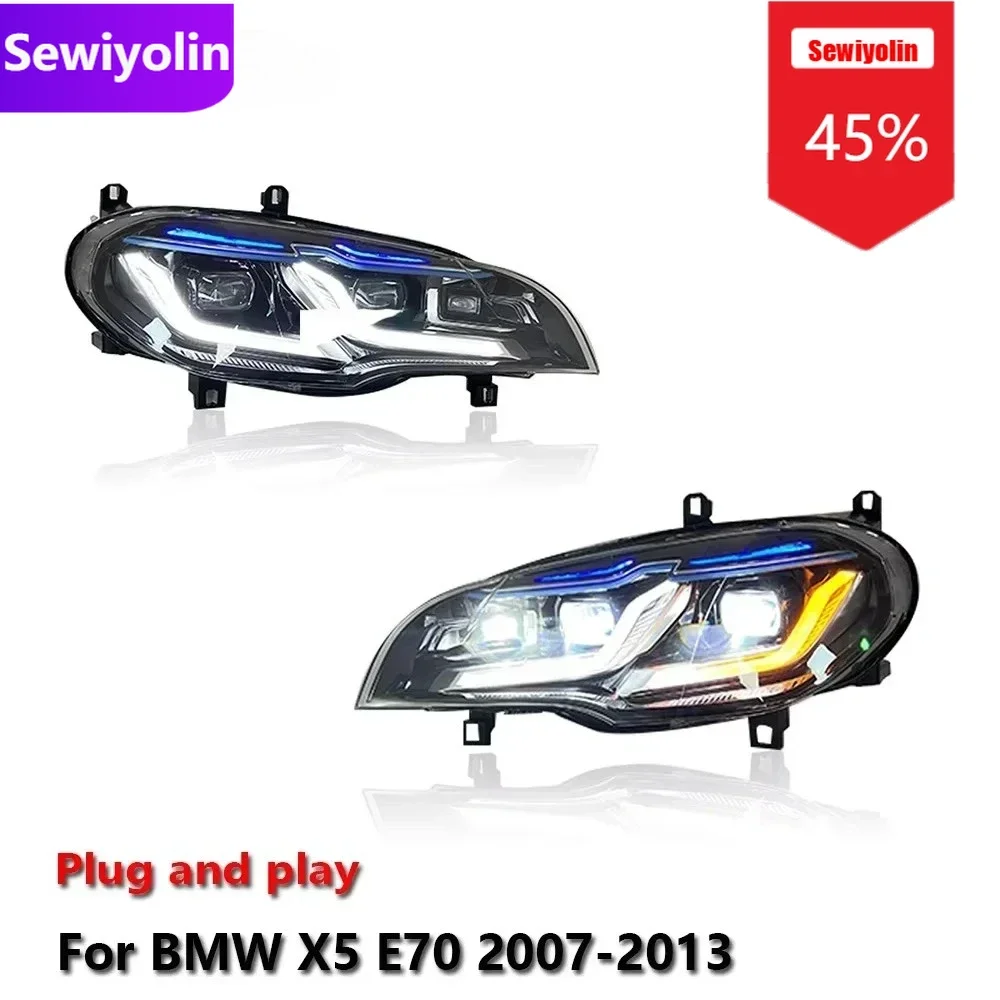 

Автомобильные светодиодные фары DRL в сборе для BMW X5 E70 2007-2013, авто противотуманные фары DRL, стоп-сигналы поворота Plug and Play