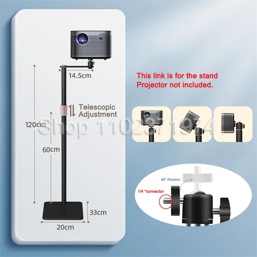 Suporte para projetor de piso de 120 CM Suporte multiângulo ajustável 360 °   Suporte giratório para projetor de vídeo de filme