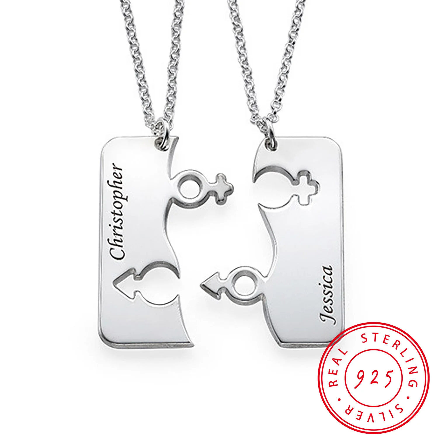 Custom Puzzle Name Couple Necklace-925 Silver Personalized Customizable Name Necklace Gifts for Boyfriend Men Girlfriend Pendant