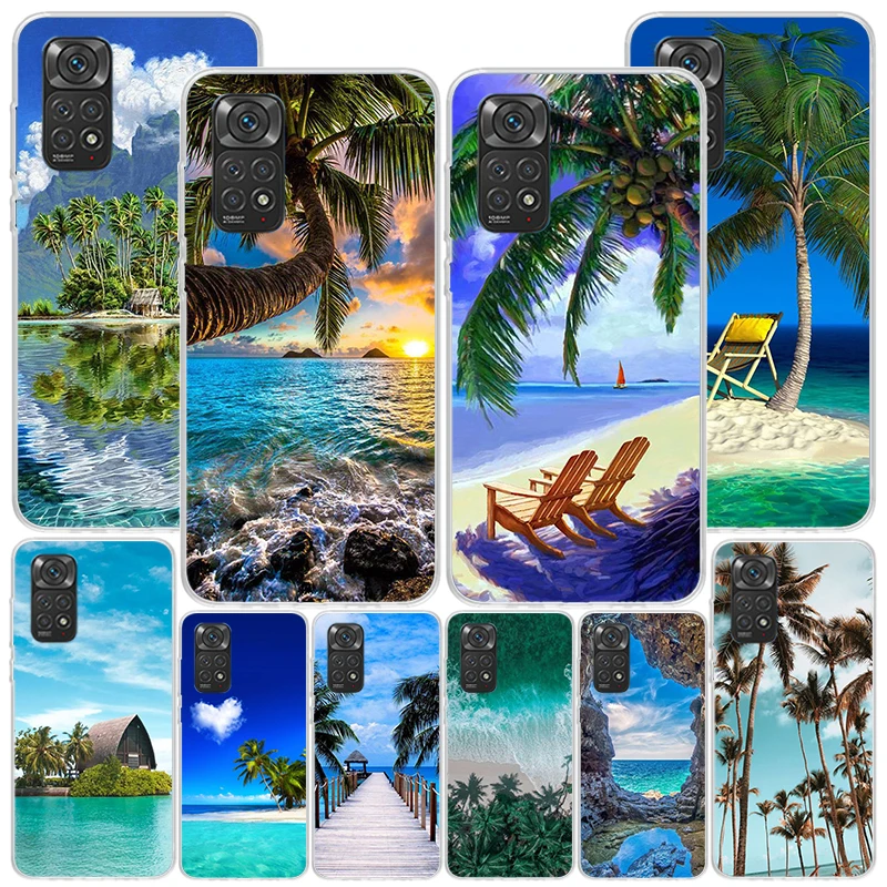 Summer Beach Sunset Sea Palm Tree Phone Case For Xiaomi Redmi Note 13 12S 12 11 11S 11E 10 Pro Plus 10S 11T 9 9S 8 8T 7 5G Perso